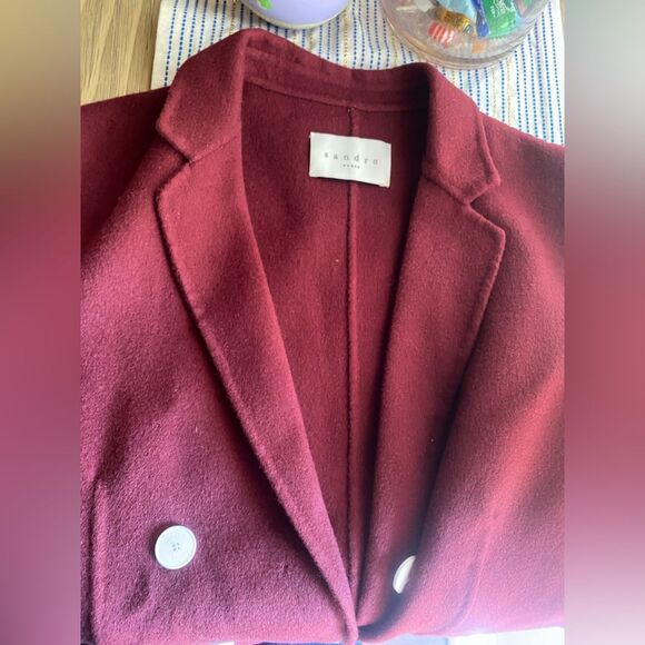 SANDRO Vania Double-Breasted Jacket Women’s Burgundy Wool Sz 38 NWT Retail $695 - Picture 7 of 14